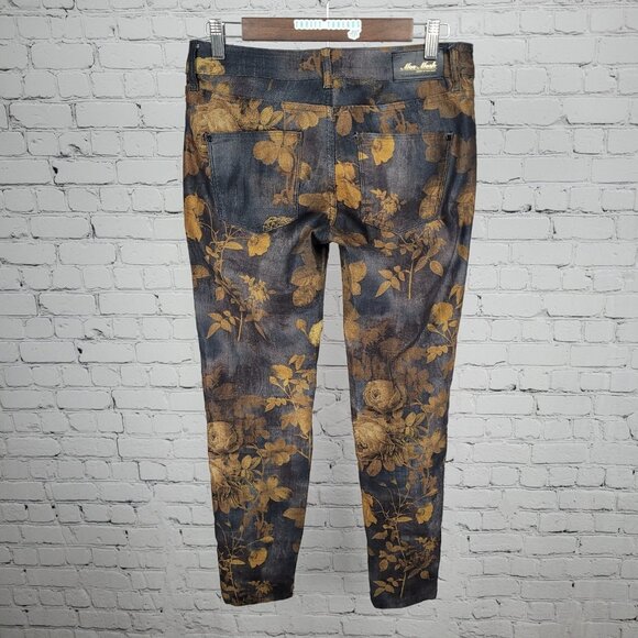 Mos Mosh Blue Gold Floral Mid Rise Zip Ankle Stretch Skinny Jeans 28 (28x28) - Picture 2 of 14